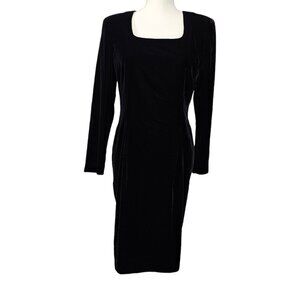Maggy London Long Sleeve Vintage Black Velvet Dress New